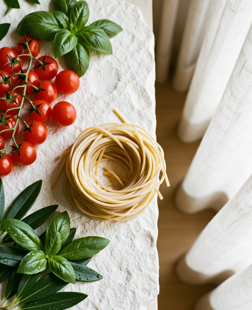 Ingredienti naturali su pietra calcarea